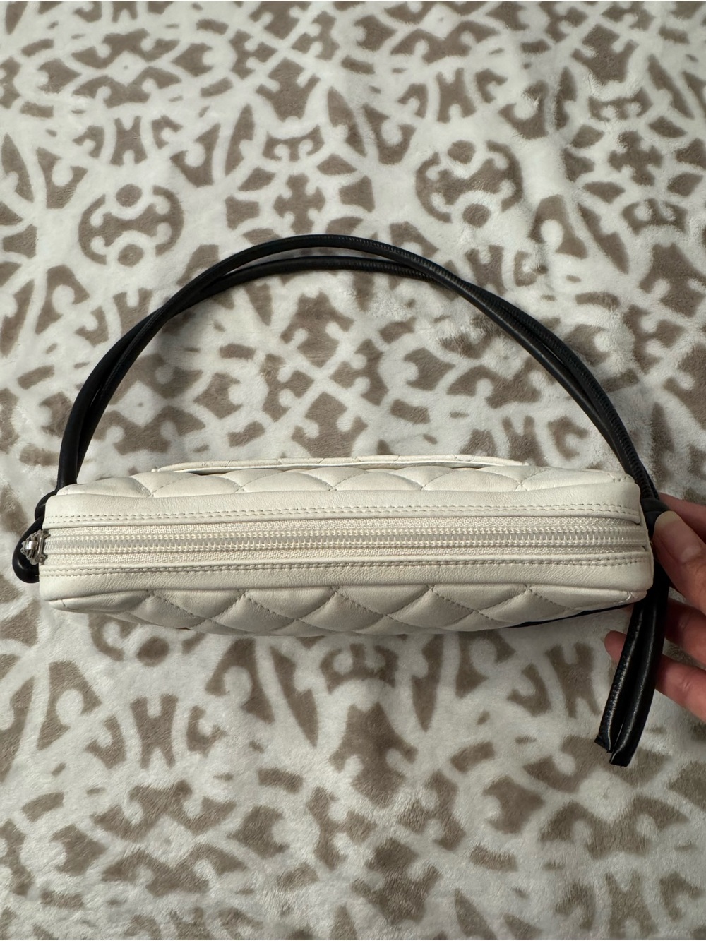 CHANEL Cambon White Quilted Small Pochette with Black Trim and CC Logo - Picture 7 of 13